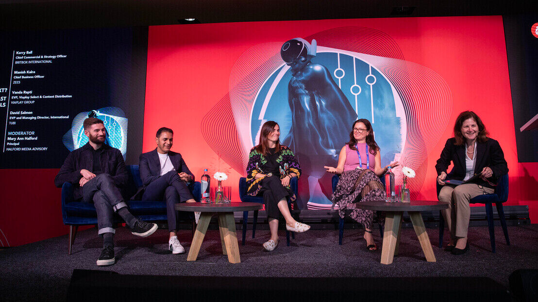 (L-R) David Salmon, EVP and Managing Director, International – Tubi; Manish Kalra, Chief Business Officer - ZEE5; Vanda Rapti, EVP, Viaplay Select & Content Distribution - Viaplay Group; Kerry Ball, Chief Commercial & Strategy Officer - BritBox International; and Mary Ann Halford, Principal - Halford Media Advisory 